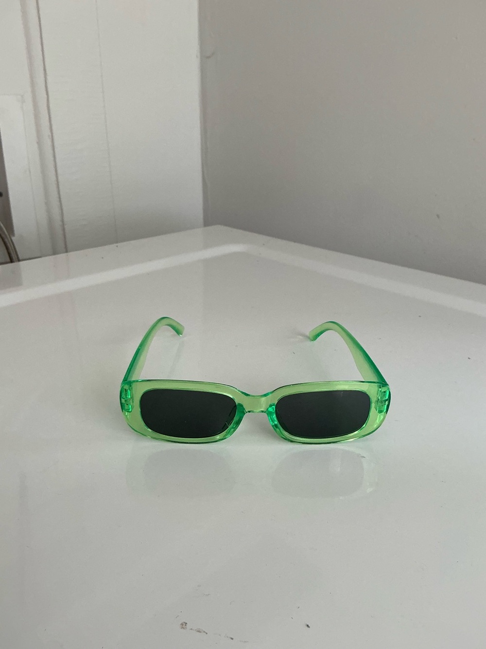 Translucent Green Rectangular Women's Sunglasses